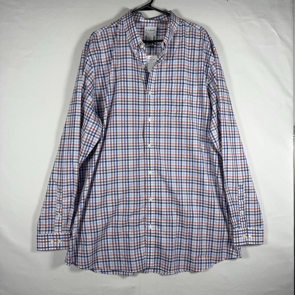 NWT L.L.Bean Traditional Fit Shirt Mens XXL Tall Check Cotton Kennebunk Sport